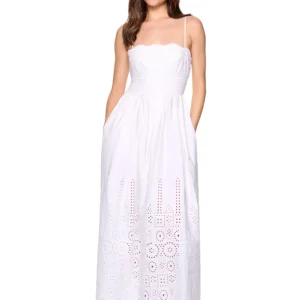 Embroidered Poplin Open Back Dress